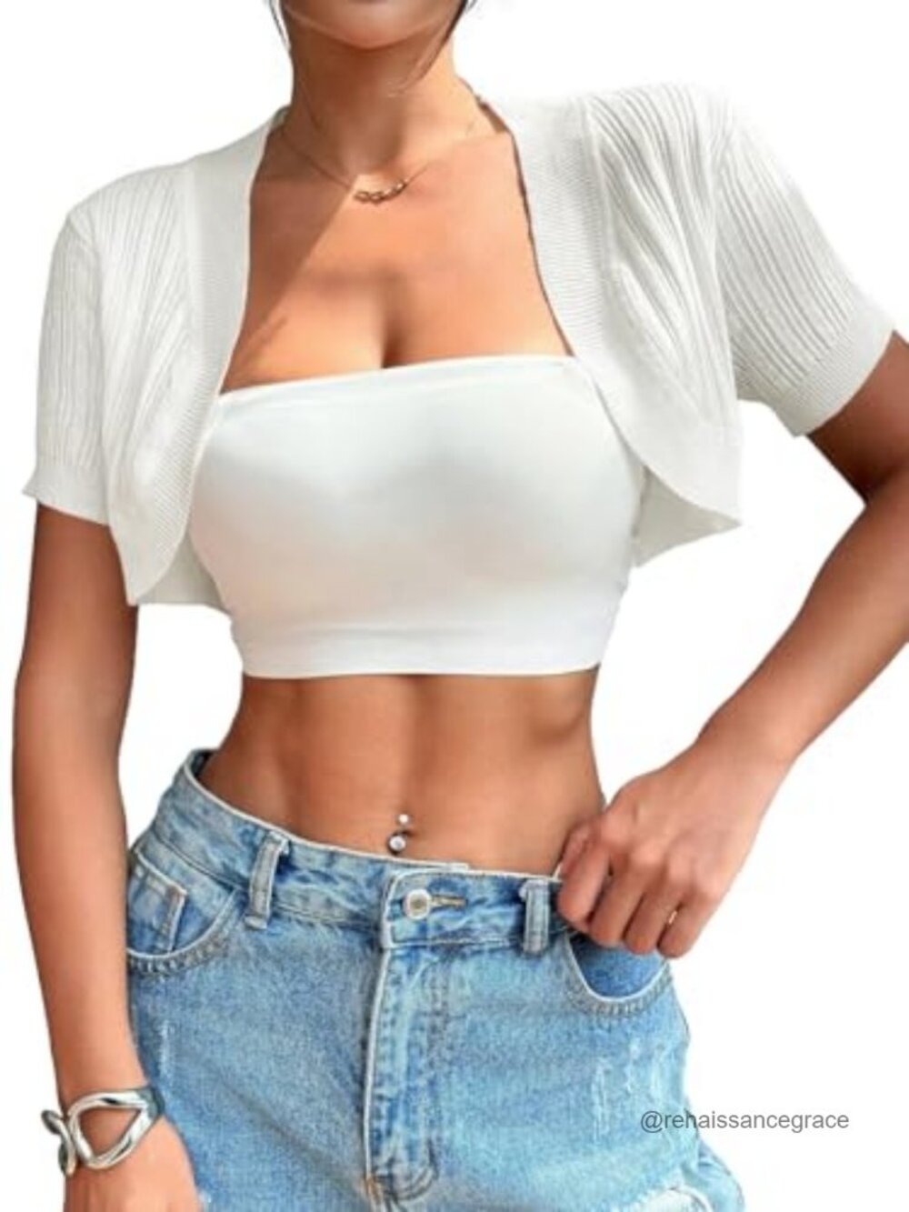 Women's Short Sleeve Open Front Cropped Cardigan Shrug Knit Lightweight